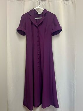 Casual Corner Plum Short-Sleeved Button-Front Maxi Dress